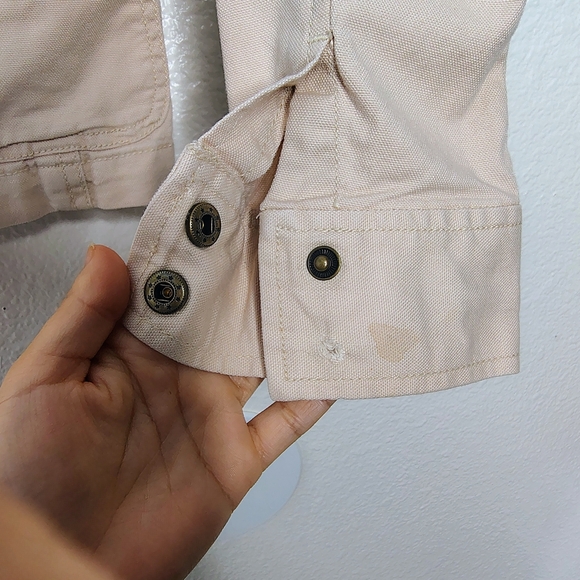 LOFT Cream Utility Jacket Cotton/Stretch Full Zip Snap Buttons ElasticCinch Sz S - Picture 3 of 12